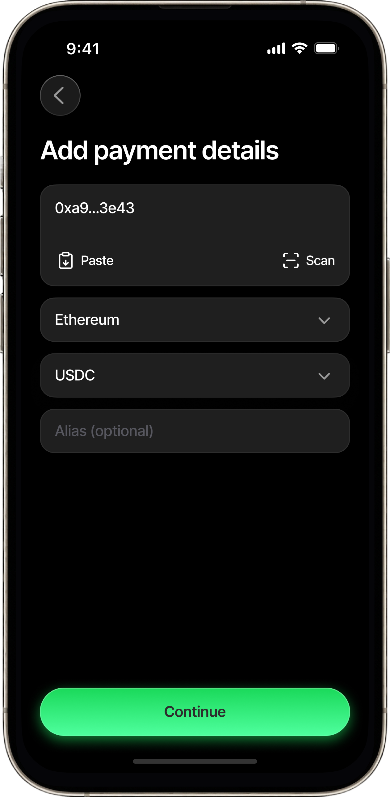 Adding a stablecoin wallet payment destination in Jazari One
